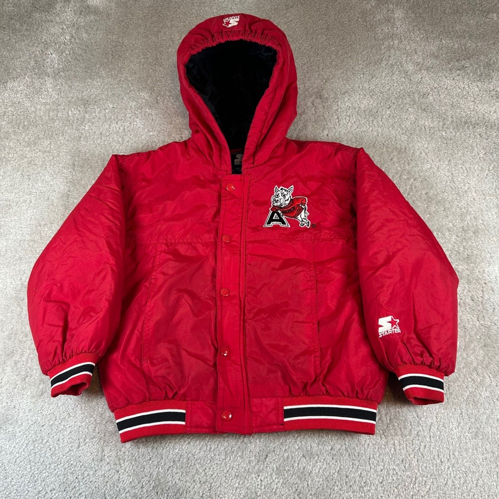 Vintage Starter Puffer Jacket Kids 5/6 Red Arkansas Razorbacks Hooded Snap NCAA